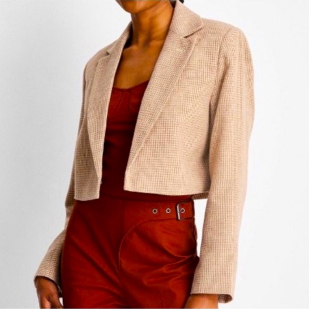 Women's Long Sleeve Plaid Cropped Blazer -Future Collective with Reese Blutstein